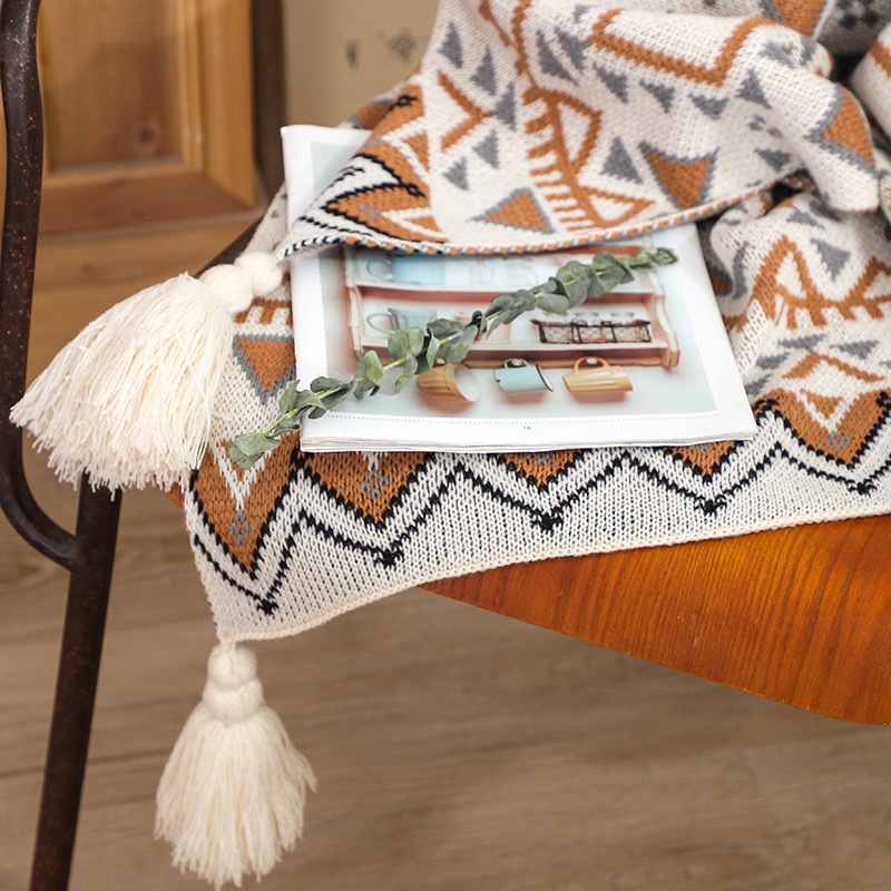 Boho Throw Blanket Fringe - بطانية بوهو جنوبية غربية مزينة بشراشيب