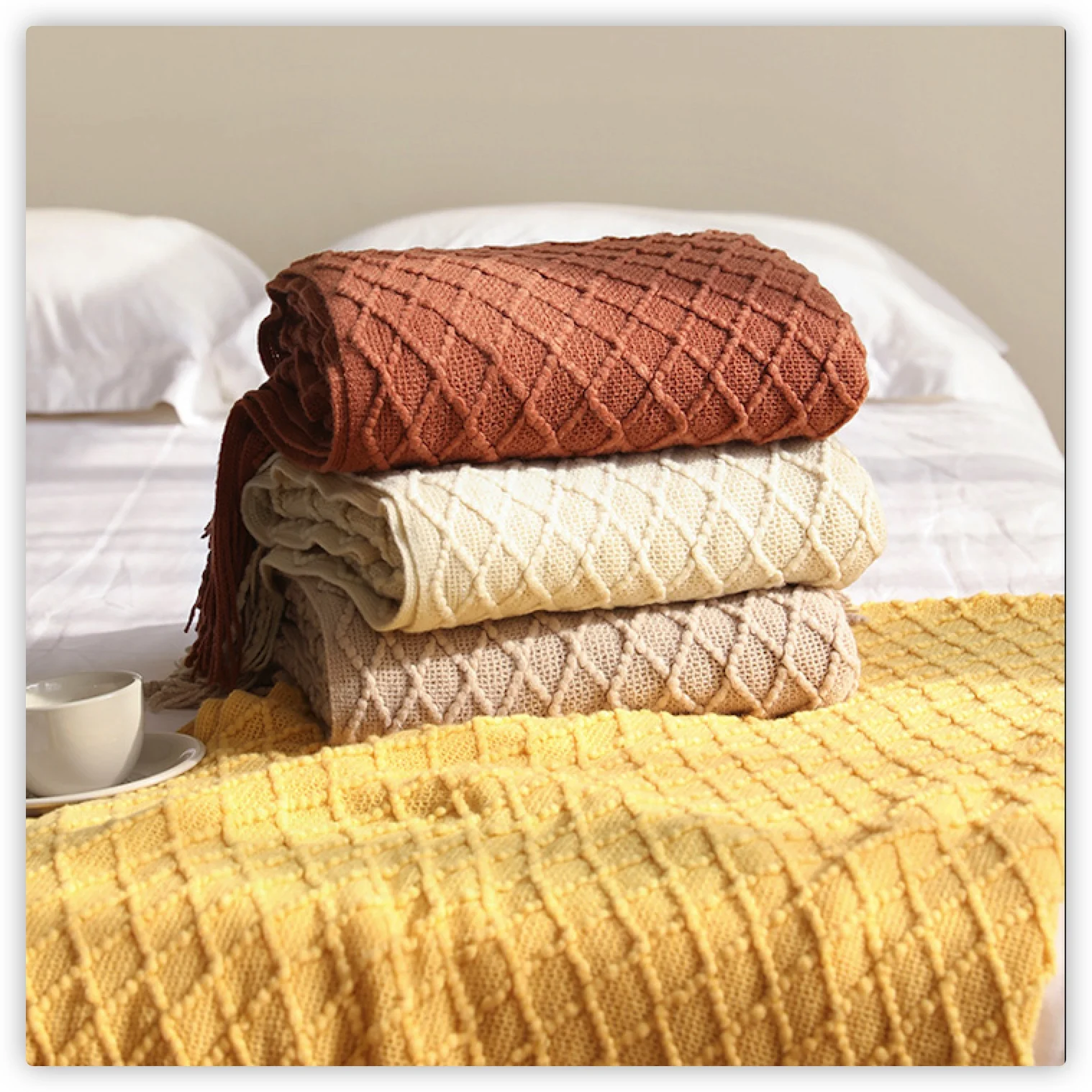 بطانية منسوجة بنقشة الماس من ت - مراجعة Boho Throw Blanket Fringe وسعره