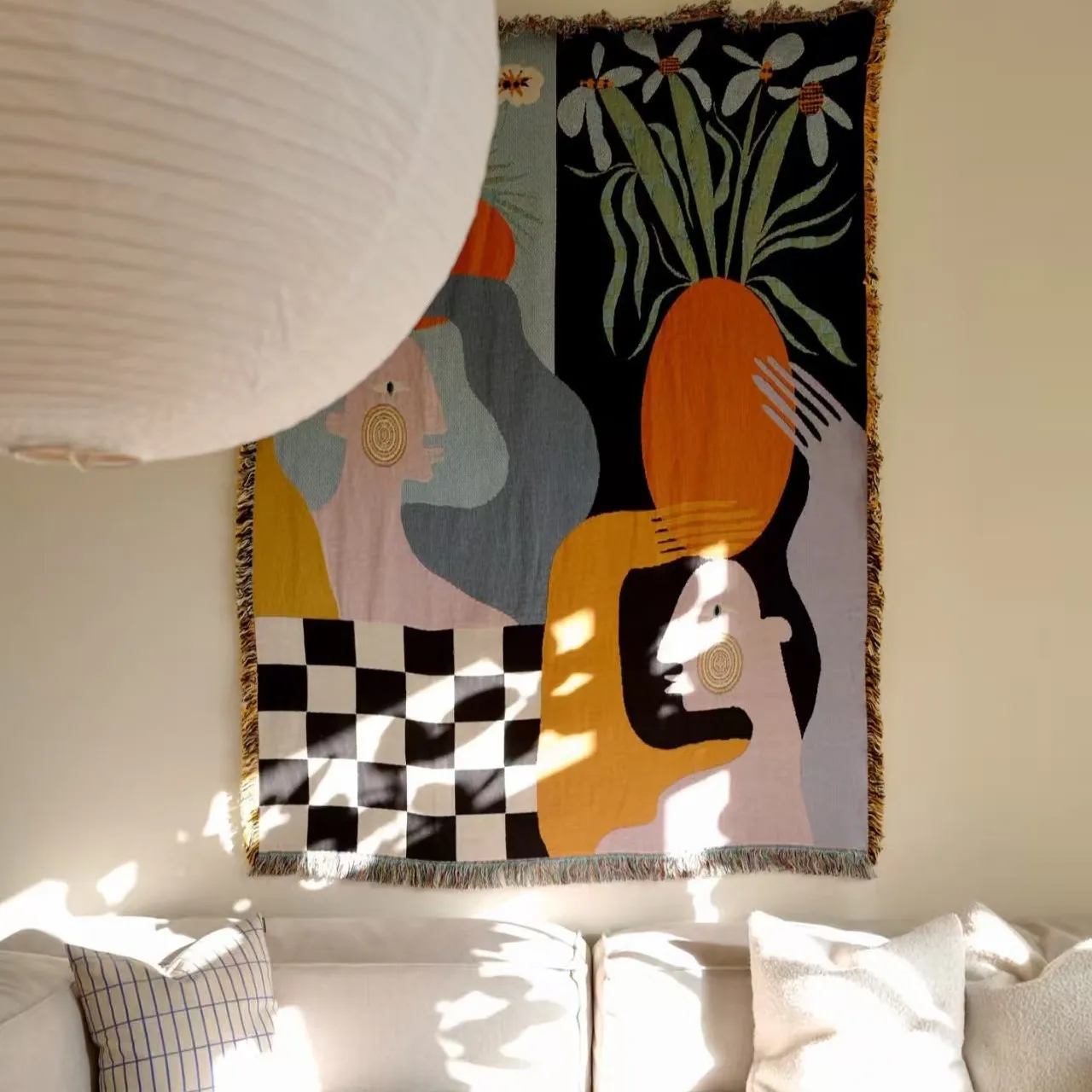 نسيج جداري بوهيمي منسوج بنقشة  - مراجعة Boho Throw Blanket Fringe وسعره